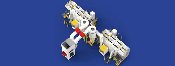 One set of secondary recycling system with two sets of large cyclones and fast color changing spray rooms
